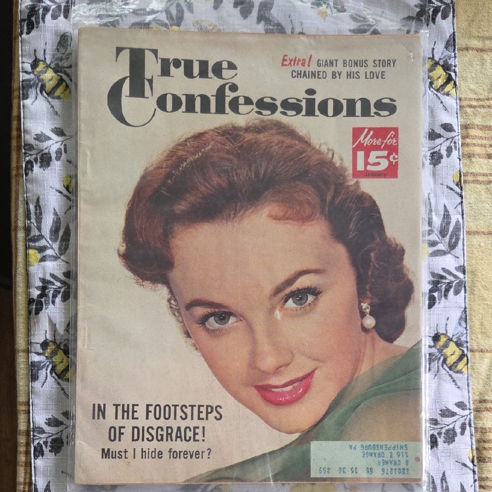 Vintage True Confessions Magazine Cover In Plastic Sleeve January 1957